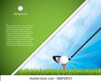Vector illustration of golf brochure with club and ball.