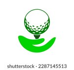 Vector illustration of golf care icon, golf on golf tee in hand on white background