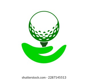 Vector illustration of golf care icon, golf on golf tee in hand on white background