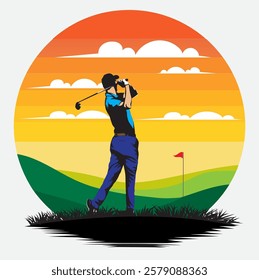 Vector illustration of a golf championship competition in a beautiful golf course.