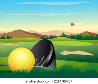 Vector illustration of golf course in the open air.