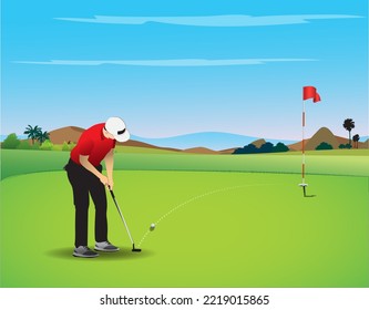 Vector illustration of golf course in the open air.