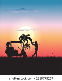 Vector illustration of golf course in the open air.