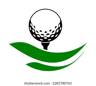 Vector illustration of golf icon, golf on green grass on white background