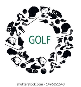 Vector illustration of Golf. Lettering. This illustration is for printing: postcard, poster, business card. For recreation, sports. Sports goods.