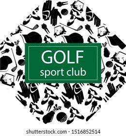 Vector illustration of Golf. Lettering. This illustration is for printing: postcard, poster, business card. For recreation, sports. Sports goods.