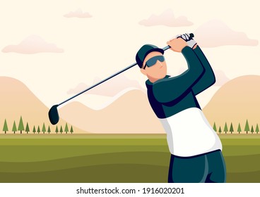 the vector illustration of the golf player Hitting Ball characters