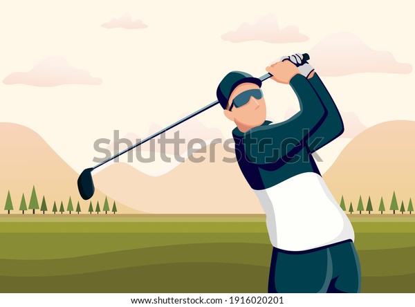 the vector illustration of the golf player\
Hitting Ball characters