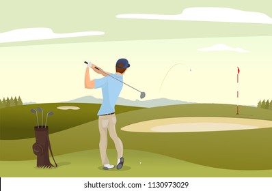 Vector illustration of golf player teeing off