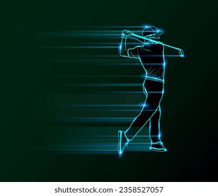 Vector illustration of golf in the style of neon lights. Black background.