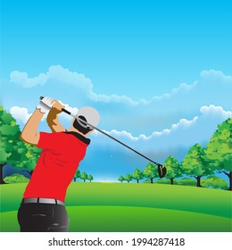 vector illustration golfer hitting the ball towards the target with precision