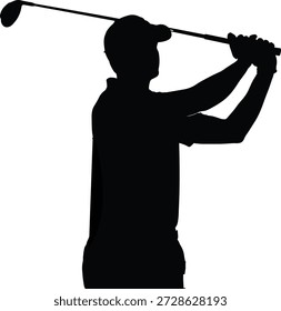 Ilustração vetorial do ícone de golfista na pose de seguimento com estilo cap e silhueta