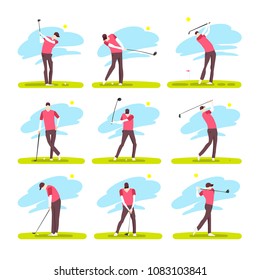 Vector illustration of a golfer set. Golf player isolated vector