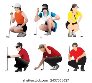 Vector illustration of a golfer's aiming hole pose.