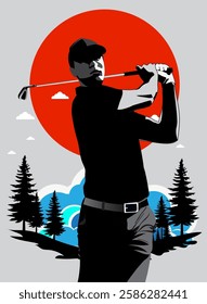 Vector illustration of golfers competing on the course.