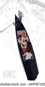 Vector illustration of a gondola floating on a canal in Venice