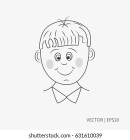 Vector illustration. Good boy in school uniform. Student at school. Sketch. Drawing for children. Flat icon