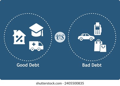 Vector illustration of Good debt and bad debt. Infographic template