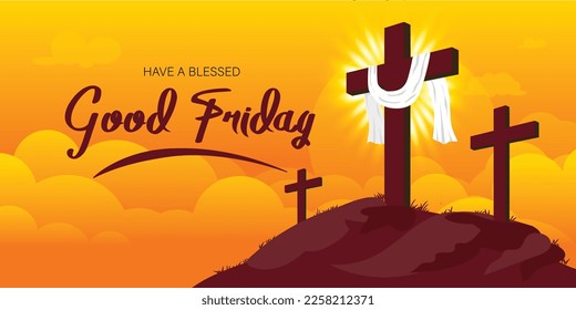 VECTOR ILLUSTRATION OF GOOD FRIDAY. Christian Cross on mountain