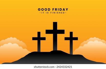 Vector illustration of Good Friday for Christians with copy space area. By combining elements of the cross and the twilight view of Golgotha ​​Hill, it is very suitable for religious purposes.