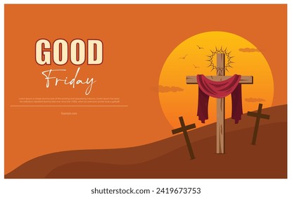 Vector illustration Good Friday with Jesus and cross editable post banner template 