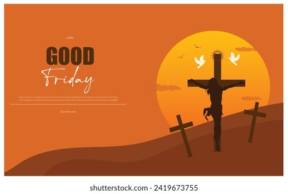 Ilustración vectorial Viernes Santo con Jesús y plantilla de banner de post editable cruzado 