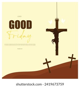 Vector illustration Good Friday with Jesus and cross editable post banner template 