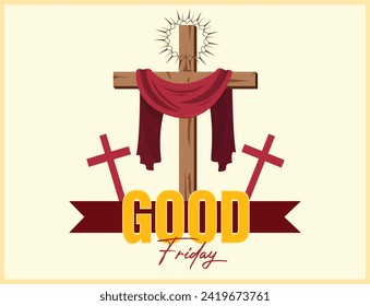 Ilustración vectorial Viernes Santo con Jesús y plantilla de banner de post editable cruzado 
