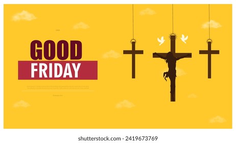 Vector illustration Good Friday with Jesus and cross editable post banner template 