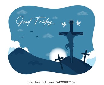 Vector illustration Good Friday with Jesus and cross editable post banner template 