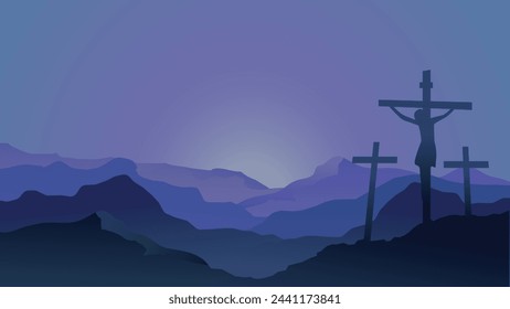 Ilustración vectorial de viernes santo con cruz religiosa en la colina. Conveniente para el diseño del volante, el banner, el cartel, el fondo, o el acontecimiento del jueves santo y del sábado santo