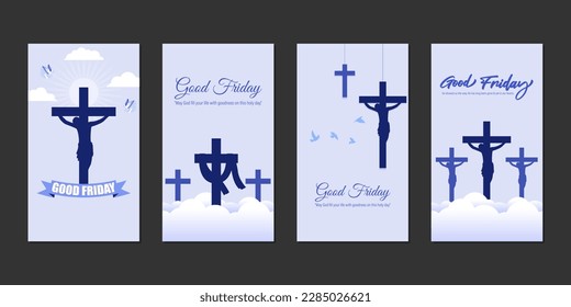 Vector illustration of Good Friday social media story feed set mockup template