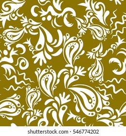 Vector illustration. Good for greeting card for birthday, invitation or banner. Decorative symmetry arabesque. Medieval floral royal pattern. Multicolor seamless pattern on a black background.