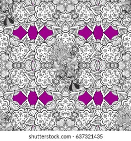 Vector illustration. Good for greeting card for birthday, invitation or banner. Decorative symmetry arabesque. Seamless medieval floral royal pattern. White on magenta background.