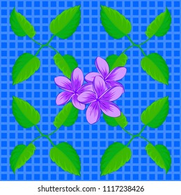 Vector illustration good for the interior design, printing, web and textile design. Seamless texture of floral ornament on a blue background. Optical illusion with plumeria flowers.