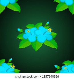 Vector illustration good for the interior design, printing, web and textile design. Seamless texture of floral ornament in green, gray and blue colors. Optical illusion with hibiscus flowers.