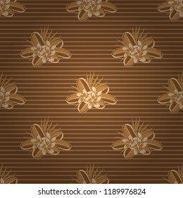 Vector illustration good for the interior design, printing, web and textile design. Seamless texture of floral ornament in orange, brown and beige colors. Optical illusion with plumeria flowers.