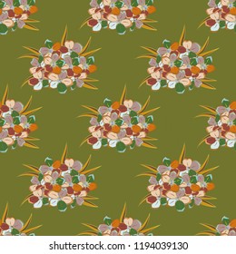 Vector illustration good for the interior design, printing, web and textile design. Seamless texture of floral ornament in brown, green and beige colors. Optical illusion with forget-me-not flowers.