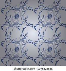 Vector illustration good for the interior design, printing, web and textile design. Seamless texture of floral ornament in gray, blue and white colors. Optical illusion with poppy flowers.