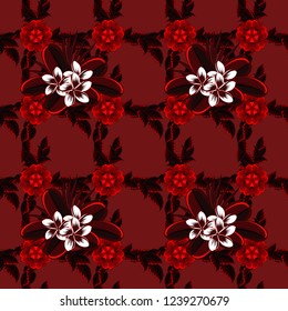 Vector illustration good for the interior design, printing, web and textile design. Seamless texture of floral ornament in black, brown and red colors. Optical illusion with plumeria flowers.