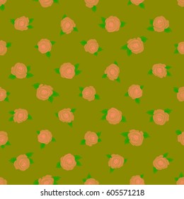 Vector illustration good for the interior design, printing, web and textile design. Seamless texture of floral ornament on a green background. Optical illusion with rose flowers and green leaves.