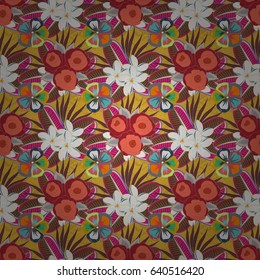 Vector illustration good for the interior design, printing, web and textile design. Seamless texture of floral ornament in orange and blue colors.