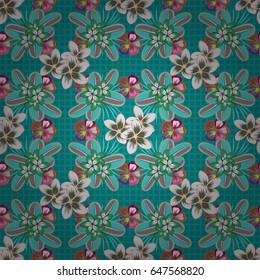 Vector illustration good for the interior design, printing, web and textile design. Seamless texture of floral ornament in blue and orange colors. Optical illusion.
