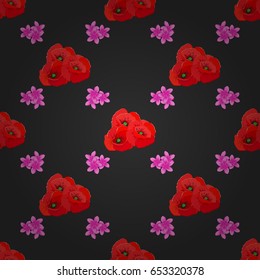 Vector illustration good for the interior design, printing, web and textile design. Seamless texture of floral ornament on a gray background. Optical illusion with poppy flowers.