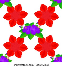 Vector illustration good for the interior design, printing, web and textile design. Seamless texture of floral ornament on a white background. Optical illusion with hibiscus flowers.