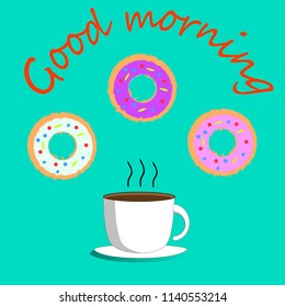 Vector illustration of good morning coffee with donuts