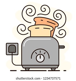 Vector illustration. Good morning concept. Toaster and bread toasts.