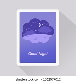 
Vector illustration of Good Night card with nightly background in a dream bubble. Minimalist style 