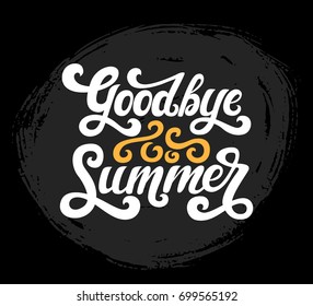 Vector illustration of Goodbye Summer text. Goodbye summer lettering vector. Calligraphy text isolated on blackboard background. Typography for photo overlay/ t-shirt print/poster design/greeting card