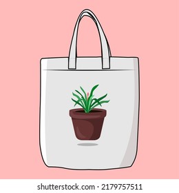 Vector Illustration goodie bag, reusable tote bag for shopping, cotton fabric bag, no plastic lifestyle, zero waste concept, isolated vector icon